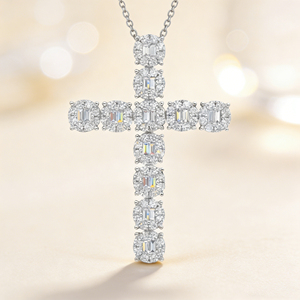 Collar con colgante de cruz de plata personalizado, chapado en oro de 10K/14K/18K, con diamante CVD cultivado en laboratorio, clásico, para regalo de compromiso, cadena para suéter - Product Image 6