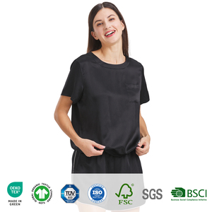 Set di 2 Camicie <span class=keywords><strong>da</strong></span> <span class=keywords><strong>Notte</strong></span> per Donna in 100% Seta di Gelso, Vita Elastica, <span class=keywords><strong>Maniche</strong></span> <span class=keywords><strong>Corte</strong></span> con <span class=keywords><strong>Bottoni</strong></span>, Tessuto Satinato Morbido e Liscio per Uso Domestico - Product Image 6