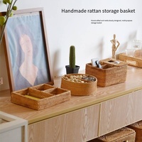 Organisateur multifonctionnel à 1 niveau en rotin artisanal, simplicité moderne, écologique, durable, sûr pour la télécommande