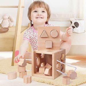 Jeu de tri de formes en bois de hêtre naturel pour bébés de 0 à 3 ans, jeu Montessori, cube en bois pour développer l'intelligence - Product Image 3
