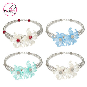 Prise en charge de l'embossage de logo, collier en perles argentées motif fleur d'iris, collier ras du cou unisexe, fabricant de cuir. - Product Image 1