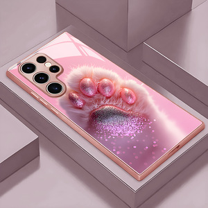 Graziosa Cover per Cellulare in Vetro Temperato e TPU con Stampa di Zampe di Gatto <span class=keywords><strong>Rosa</strong></span> per Samsung Galaxy S8 S9 S10 S20 S21 <span class=keywords><strong>S22</strong></span> S23 S24 S25 S26 - Product Image 2