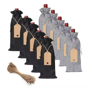 <strong>Wholesale</strong> Custom Printing Logo Christmas Wine Packaging <strong>Tote</strong> Glass Carrier <strong>Bag</strong> <strong>Jute</strong> Drawstring <strong>Bag</strong> for Shopping - Product Image 1