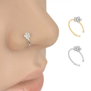 Anneau de nez factice en forme de fleur de prunier, en cuivre plaqué argent, clip de nez en C, accessoire de piercing corporel indien et thaïlandais, clou de nez <span class=keywords><strong>pour</strong></span> femme - Product Image 1