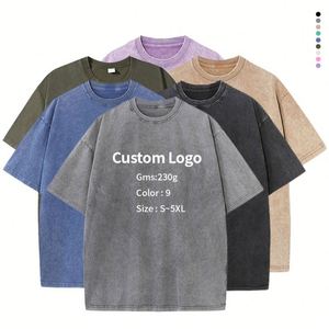 T-shirt Homme Délavé à l'Acide 100% Coton Coupe Oversize Vintage Streetwear Hip Hop Logo Personnalisé Effet Vieilli Uni Rétro Décontracté - Product Image 3