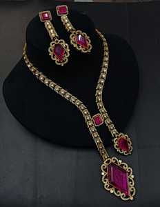 trending moissanite <b>necklace</b> Kundan Gold Plated <b>Necklace</b> with Drop Style Earrings Jewellery Choker <b>Necklace</b> - Product Image 1