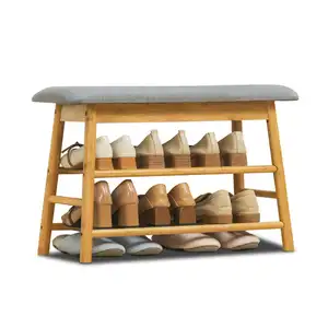 Bamboo Shoe Rack Organizer Stool Entryway Bench With Upholstered Changing Bench