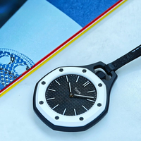 Schwarz-weiße automatische Taschenuhr mit Keramikgehäuse, Lederband, strukturiertes Zifferblatt, mechanischer Saphirkristallspiegel, leuchtender Zeiger