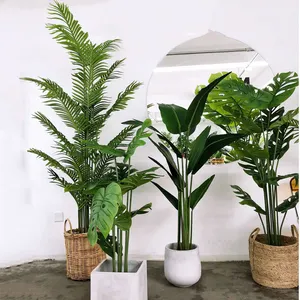 Wholesale Custom Green Faux Bonsai Tropical Indoor Outdoor Decorative Fake Plastic Areca Phoenix Plants Artificial Palm Trees