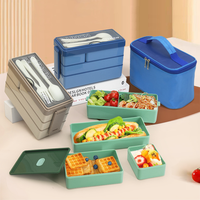 Boîte à lunch Tiffin Box, 4-In-1 Compartiment Lunch Containers Leakproof Bento Lunch Box Meal Prep avec sac isotherme