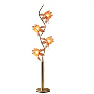 Lampe sur pied moderne en fer avec abat-jour en verre rose, LED blanc chaud, douille E26, facile à installer, motif fleur de lotus - Product Image 2