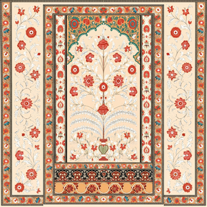 Tapis de prière musulman Zynah à motif floral, design rectangulaire, couleurs rouge, orange, crème, bordure décorative, dos antidérapant, 27x45 pouces - Product Image 1