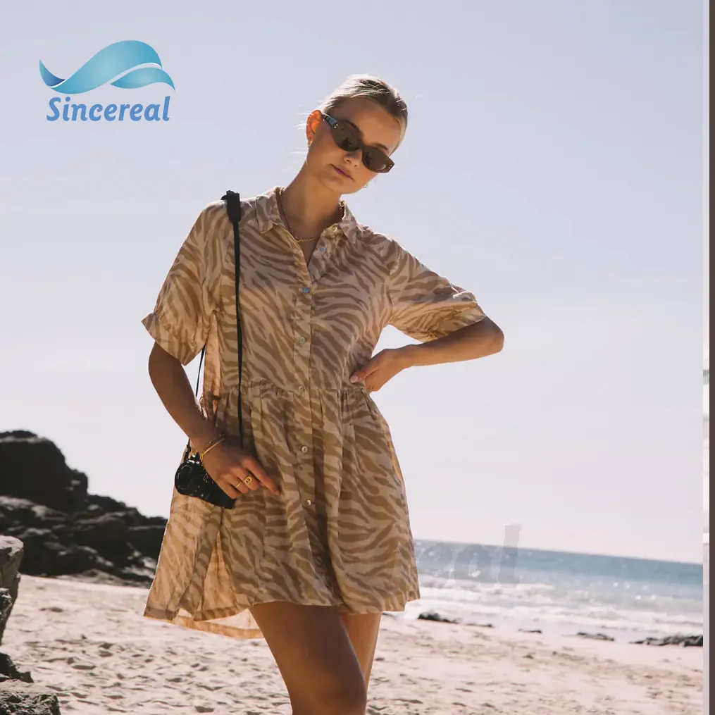 Traje de baño personalizado para playa y verano, minivestido ligero de Tigre con forro de algodón, informal, elegante, con botones, 100%