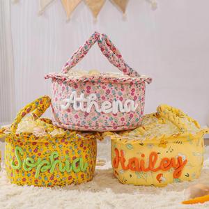 Personalized Kids Storage <b>Basket</b> Custom Name Embroidered Toy <b>Basket</b> Quilted Fabric <b>Nursery</b> Organizer for Baby Room - Product Image 6
