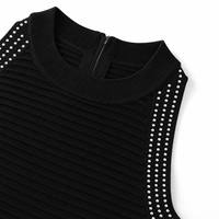 Robe en tricot noire pour femme avec ourlet contrastant, style licou sans manches, mini, commande personnalisée, vente en gros OEM