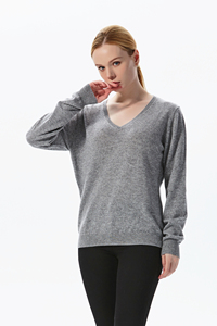 Pull-over col V 100 % cachemire pour femme, manches longues, tricoté à la machine, logo au dos, style minimaliste, couleur unie, collection automne - Product Image 2