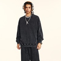 Sweat-shirt vintage personnalisé 380 GSM en coton lavé, coupe oversize, col rond, en tissu éponge, sans doublure, style streetwear