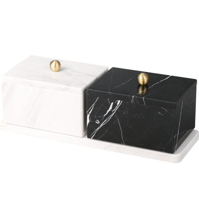STONEKOCC Natural Marble Jewelry Box Lid Ergonomic Design Multi-functional Storage Container for Bathroom Modern Large Capacity