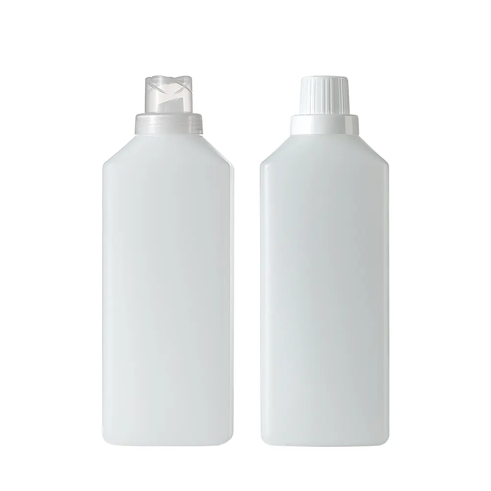 Bottiglie di detersivo per bucato in plastica HDPE vuote quadrate bianche da 1 litro