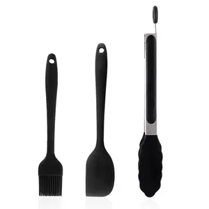 Factory Wholesale Kitchen Accessories Set 3 Pieces Silicone Kitchen Utensil Set with Silicone Spatula Pastry Brush Food Tong