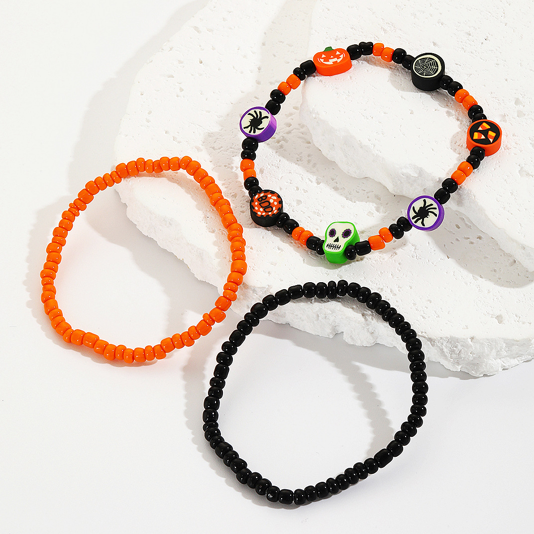 2 Braccialetti Halloween Per Coppia - Perline Elastiche Con Ciondoli A Tema Amicizia