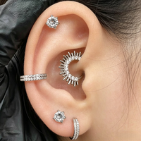Cincin Klik Titanium G23 Halus untuk Tulang Hidung, Hiasan Bunga dengan Zirkon Multi-Cut, Cocok untuk Gaya Sehari-hari dan Malam Hari, untuk Anak-anak, 18K
