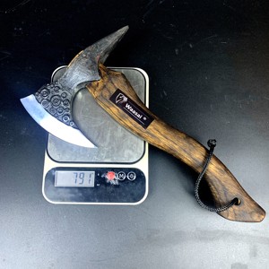 Ascia da Campeggio Artigianale in Acciaio al Manganese 65, Ascia Professionale con Manico Curvo in <span class=keywords><strong>Legno</strong></span> di Quercia e Fodero in Pelle PU - Product Image 6