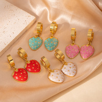 Boucles d'oreilles pendantes en forme de fruits de fraise, style frais et sucré, avec huile goutte à goutte, en acier inoxydable 316l, bijoux de perçage pour femmes, TGES6944