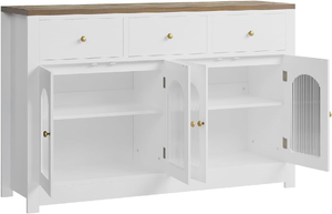 Buffet en bois <span class=keywords><strong>blanc</strong></span> sur mesure avec portes cannelées, 3 tiroirs, armoire de rangement moderne, meuble de salle à manger en mélamine - Product Image 4