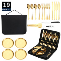Ensemble de couverts en acier inoxydable 403 pour le camping en plein air, barbecue, luxe léger, minimaliste, portable, couteau à steak, fourchette, cuillère, or/argent
