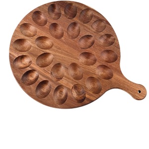 Bandeja de madera redonda para huevos con asa, tabla de quesos de madera de acacia, soporte colgante para huevos - Product Image 1