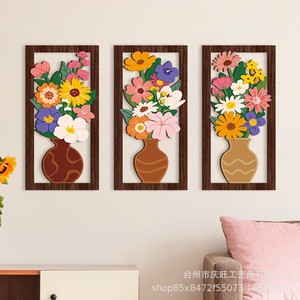 Vase floral KingWIN en bois à suspendre au mur, 55 cm, encadré, décoration de maison, art pour le salon - Product Image 1