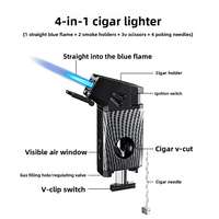 Briquet tout-en-un JH en alliage de zinc rechargeable au butane, à flamme unique coupe-vent, avec accessoire multifonctionnel