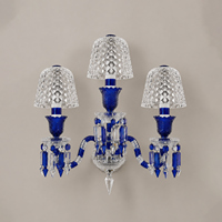 Applique murale à 3 têtes en verre cristal facetté bleu cobalt, style luxe léger français, applique vintage pour villa, chambre, couloir, hôtel