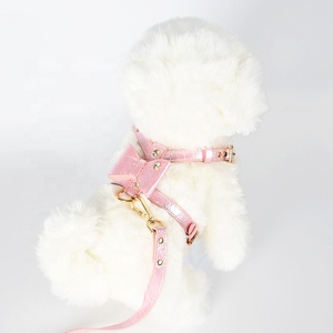 Minerva OEM/ODM cuero brillo Color pajarita brillante Piedra del Rin perro pequeño Multi ajustable mascota perro <span class=keywords><strong>Collar</strong></span> Correa arnés conjunto - Product Image 2