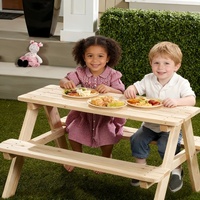 Table de pique-nique en bois de pin imperméable pour enfants avec bancs intégrés, table à manger d'extérieur pour jardin, plage et maternelle