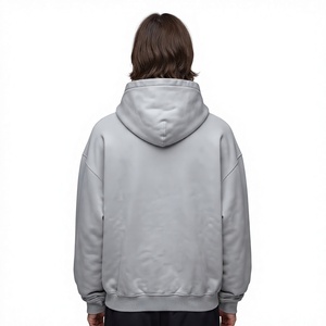 Sweat-shirt à capuche surdimensionné gris clair pour homme, en coton molletonné, décontracté, pull-over, streetwear d'automne - Product Image 5