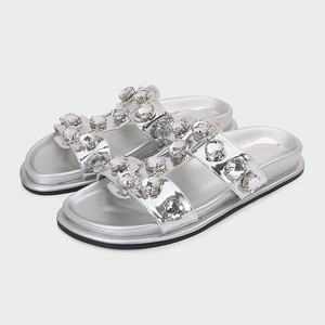 Sandales compensées noires pour femme, ornées de strass, nouvelle collection été 2025, rehaussantes, tendance, ouvertes, décontractées pour la plage - Product Image 1