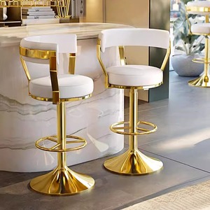 Tabourets de bar pivotants modernes de luxe en velours <span class=keywords><strong>blanc</strong></span>, réglables, avec base dorée en acier inoxydable, pour comptoir et îlot de cuisine, vente en gros - Product Image 4