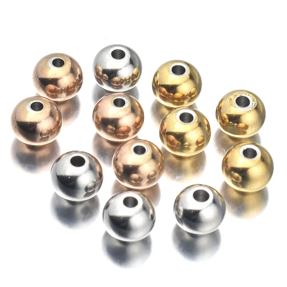 Hobbyworker wholesale 3 4 5 6 8mm Stainless Steel Rose Gold Black Spacer Charm Loose Beads for DIY Bracelets Jewelry Making