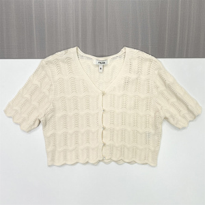 Women's Casual Vintage Solid Computer Knitted Embossed Breathable Spring Regular <strong>Length</strong> Thin Hollow V-neck Cotton <strong>Full</strong> <strong>Cardigan</strong> - Product Image 3