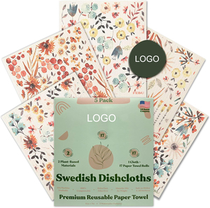 Paños de cocina suecos para cocina, toallas de papel reutilizables de acuarela, toallas de plato suecas lavables, paños de esponja, paños biodegradables - Product Image 1