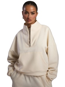 Personnalisé Automne Hiver Femmes Col Entonnoir Demi Zip Sweat Femmes Solide <span class=keywords><strong>Beige</strong></span> Couleur Casual Sportswear Ensembles - Product Image 1