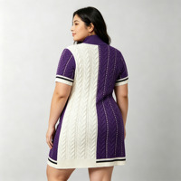 Robe pull décontractée pour femme à manches courtes, col imitation côte, rayures contrastées, personnalisable par les fabricants de tricots
