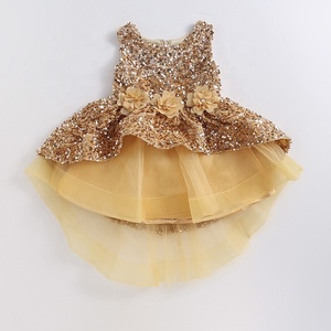 儿童金色亮片舞会礼服公主礼服女婴派对生日礼服