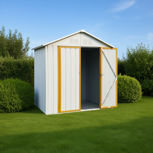 Casetta da Giardino Apex Roof 4X6FT in Acciaio Zincato Bianco e Giallo, Resistente e Durevole - Product Image 2