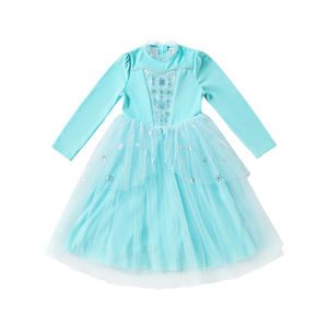 Nouvelle robe de princesse en coton et polyester à manches longues pour filles, avec paillettes, verte, costume de la <span class=keywords><strong>reine</strong></span> <span class=keywords><strong>des</strong></span> neiges <span class=keywords><strong>Elsa</strong></span>, film TV, couronne, Halloween - Product Image 2