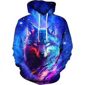 Felpa con Cappuccio da Uomo Autunno Inverno 2026, Stampa Animale Lupo, Poliestere, Vestibilità Ampia, Tasca, Stile Europeo - Product Image 5