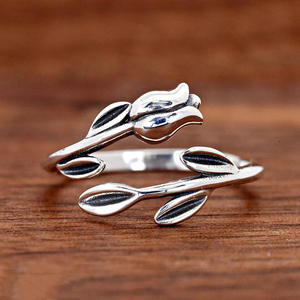 Anello T1005 a Forma di Pianta in Argento, Stile Bohémien, Gioiello Unisex alla Moda, Regalo Senza Incastonatura di Pietre - Product Image 5