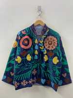 Veste bomber en velours brodée à la main de luxe, col en V, doublure en coton respirante, séchage rapide, unisexe, vêtements d'extérieur d'hiver, artisanat bohème